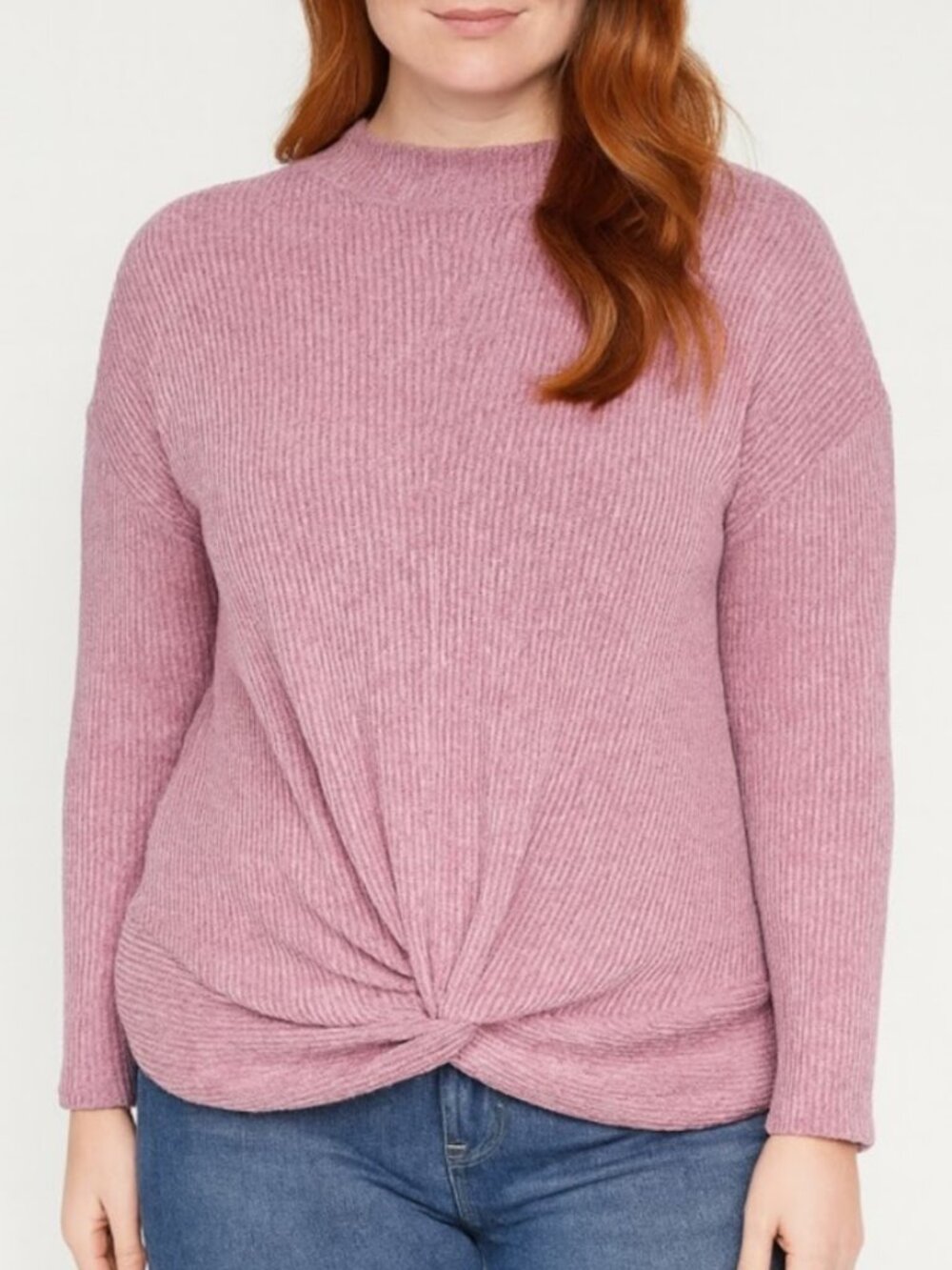 Nine West Knit Purple Sweater Mock Neck Pink Long Sleeve Shirt Top Large New